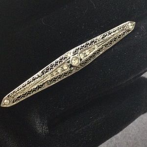 Antique sterling silver filigree  bar pin